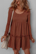 Long Sleeve Ribbed Knit Babydoll Tiered Mini Dress